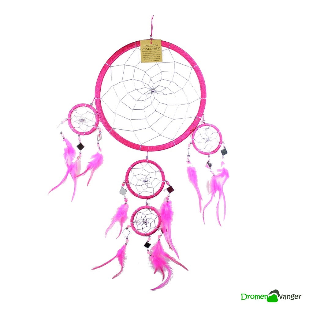 Dromenvanger 5 rings met spiegeltjes 22 cm - Pink Mirror XL 1 618 dromenvanger pink mirror XL I