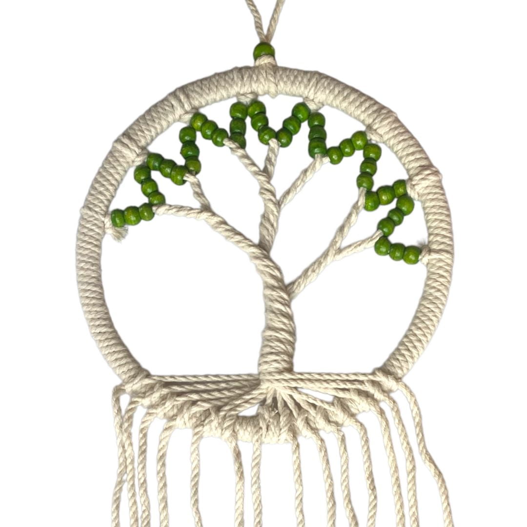 Macrame dromenvanger Tree of Life - Levensboom natural met houten kralen 2 683_dromenvanger_levensboom_macrame_houten_kraal_groen - V2 closeup