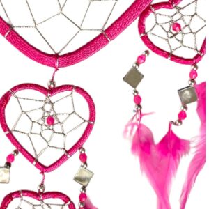 Dromenvanger hartjes met spiegeltjes Roze Magenta - Pink & Silver Heart 7 518 dromenvanger hart - hartvormige dromenvanger - roze met zilver detail - V2 2