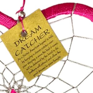 Dromenvanger hartjes met spiegeltjes Roze Magenta - Pink & Silver Heart 6 518 dromenvanger hart - hartvormige dromenvanger - roze met zilver detail - V2 3