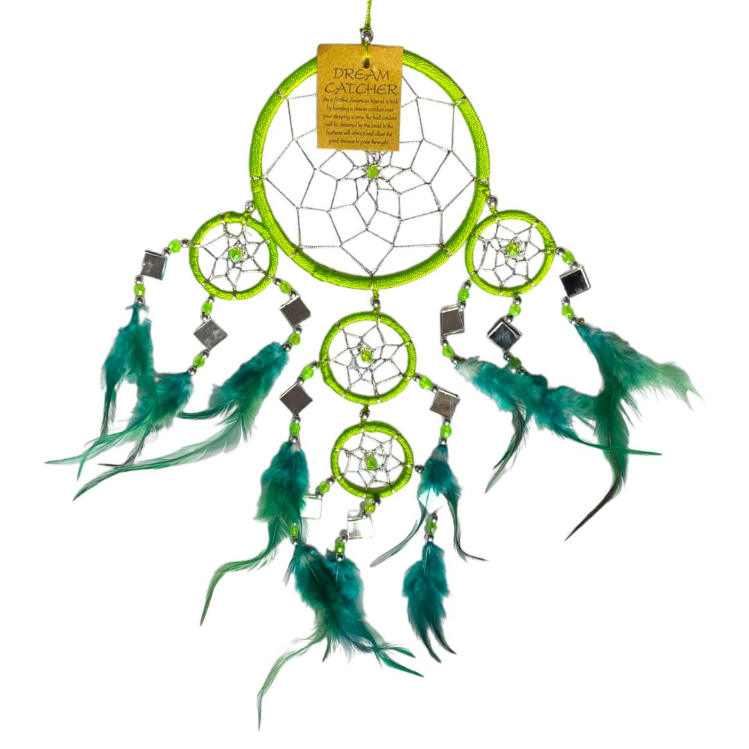 Dromenvanger Groen Glanzend met spiegeltjes - Fris Junior 1 527 dreamcatcher groen glanzend met zilver - 11 cm - Fris Junior Vs2