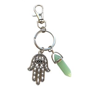 371 hamsa sleutelhanger - hand van fatima zilver met groen kristal